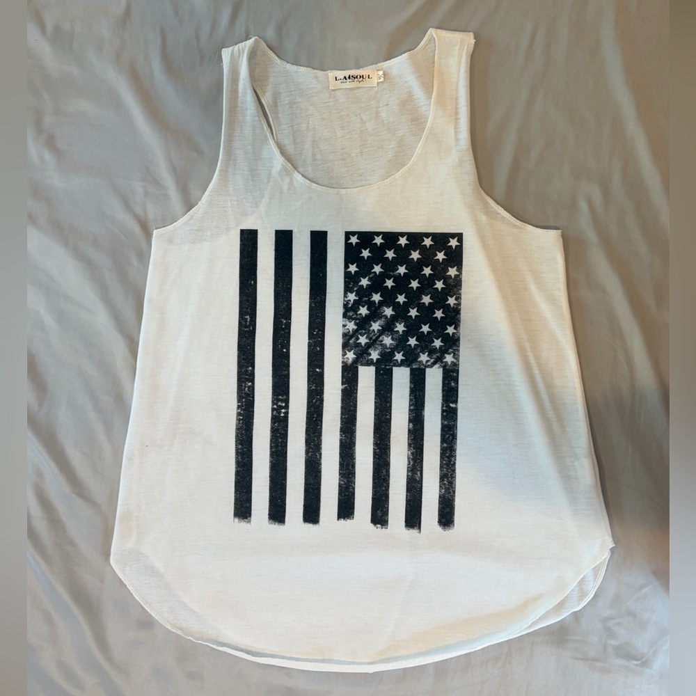 White Tank Top with American Flag Graphic
